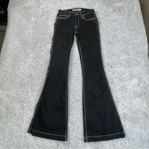 Burberry Brit Flare Black Jeans. Retro 70s Contrast Stitch. Tagged 27, Actual 24 - Picture 2 of 15